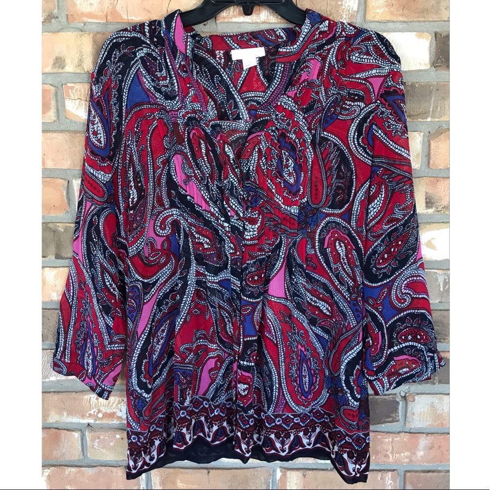 Charter Club Women’s Paisley Button Down Top Size Medium